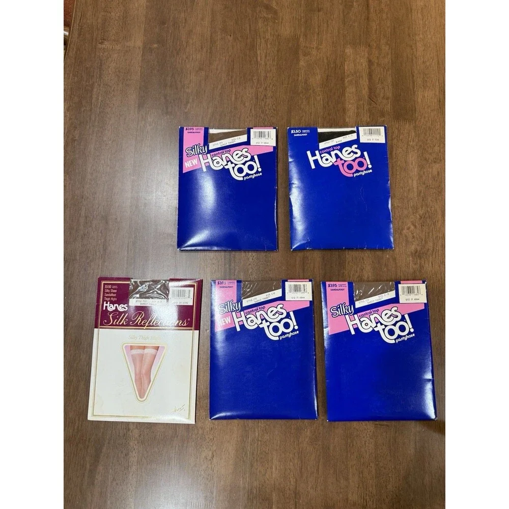 Vintage Hanes Too Pantyhose & Silk Reflections Thigh Highs Bundle AB/CD 89-88-90